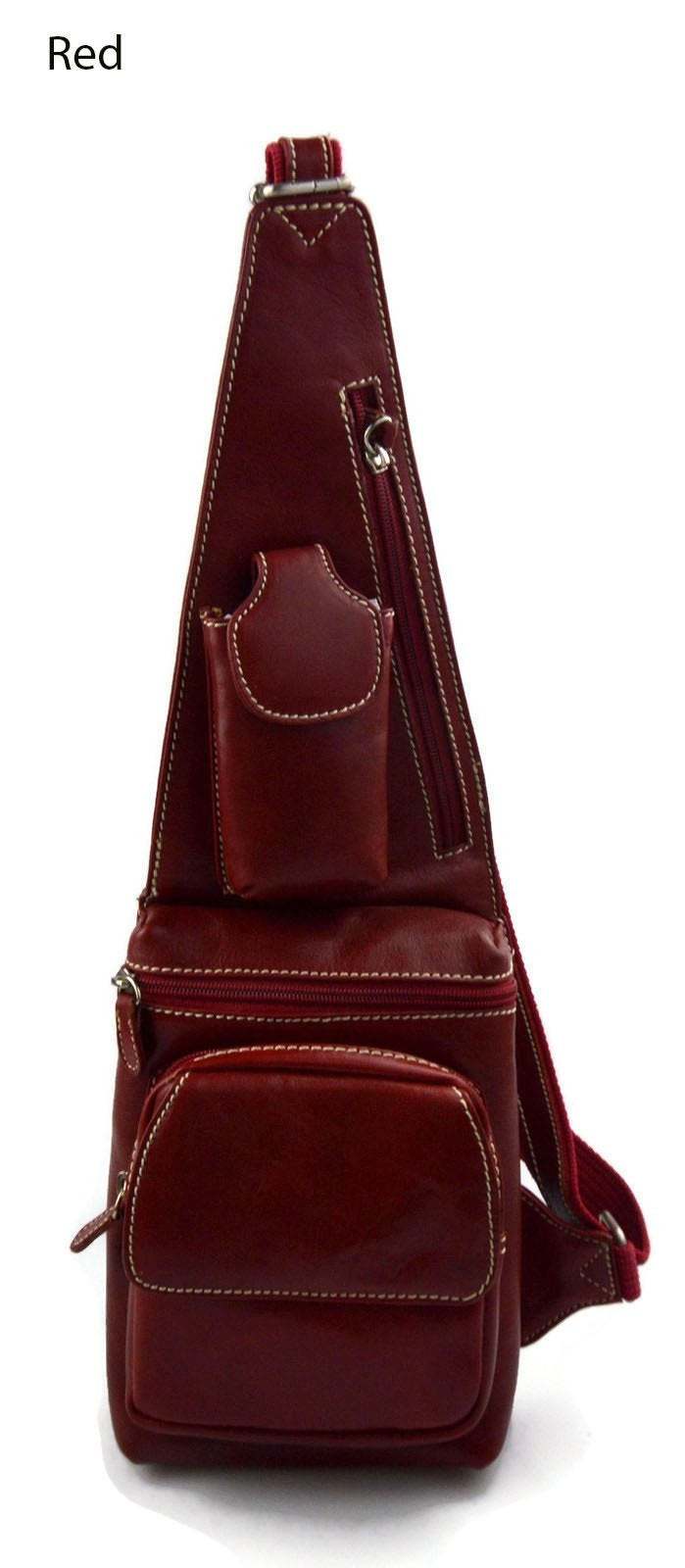 Primary image for Men waist leather bag shoulder bag travel bag sling backpack satchel red bag 