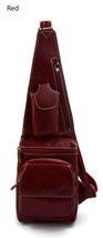 Men waist leather bag shoulder bag travel bag sling backpack satchel red bag  - £102.01 GBP