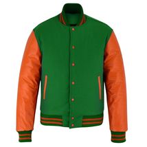 Savant Green And Hybrid Orange Varsity Jacket - $53.00