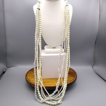 Vintage Multistrand Faux Pearl Necklace Long Length with AB Crystal Strands - £65.73 GBP