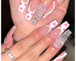 Cs box press on nails with glue long coffin glossy glitter fake nail tips stick on thumb155 crop