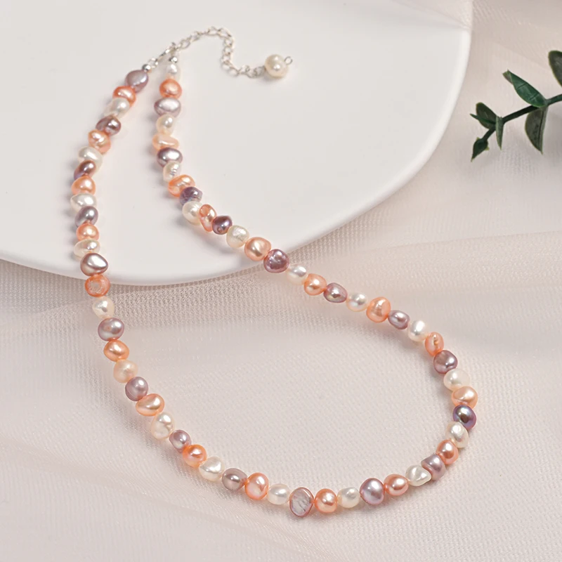 5-6mm Natural Freshwater Pearls Baroque Shape Mixed Color Necklace S925 Sterling - £16.74 GBP+