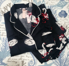 Victoria&#39;s Secret Light Flannel Long Pj 2-pc Set Size Xl Swans With Ribbons Nwt - £30.36 GBP