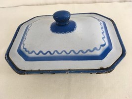 Klafrestrom Swedish Blue White Enamel Cast Iron Covered Lid Vtg Casserole Pot - £22.57 GBP