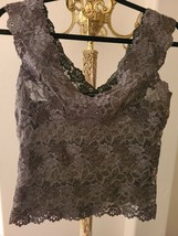 Josie Natori Rose Parfait Lace Fully Lined Camisole Tank Top Gray Large - £102.23 GBP
