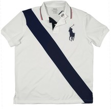 NEW Ralph Lauren Performance Polo Shirt! White  Navy Sash Stripe  Wickin... - £31.31 GBP