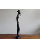 Vintage African Hand Carved Elder Old Dark Wood Man Walking Stick Figure... - $23.75