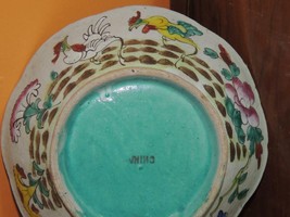 Chinese 8&quot; Hand Painted Bowl Antique Qing 19th Lobed Footed Rooster mark... - $29.24