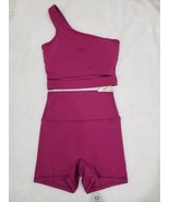 Women&#39;s Workout Short Set Fuchsia One Shoulder Bra Top Boy Leg Shorts 8/S - £18.92 GBP