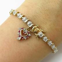 14K Yellow Gold Over 12CT Ruby Dangling Heart Link Bracelet For Engagement - £135.53 GBP