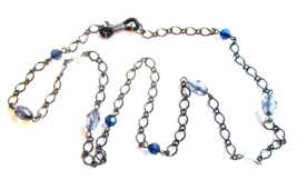 NEW Lacy Filagree Necklace w/ Clear &amp; Blue Crystal Beads on Black Metal ... - €11,11 EUR