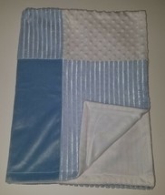 Hobby Lobby Blue White Patchwork Fleece Baby Blanket Lovey Minky Dot Stripes - $24.70