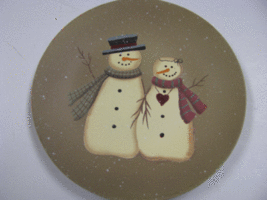   Wood Plate NEW-6 Mr. & Mrs. Snowman  - $3.95