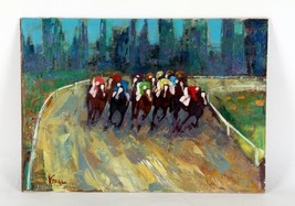 Untitled Horse Racing by Vidal, Oil Painting on Board, 15x21 - £1,125.40 GBP