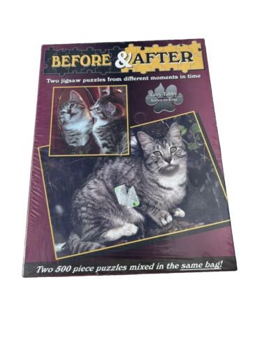 Grey Tabby Kitten to King Before & After Jigsaw Puzzle Cat Sealed 500 Pieces - $24.75