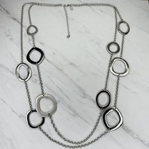 Chico&#39;s Double Strand Chain Link Silver Tone Station Necklace - £13.40 GBP