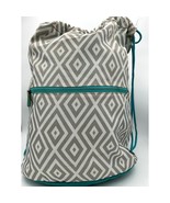 Pottery Barn Teen Gear-Up Gray Preppy Diamond drawstring bag Cinch Sack ... - $25.65