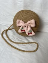 Girls Round Mini Woven Circle Bag With Cherry Bow And Long Purse String - £7.58 GBP