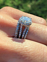 Engagement Wedding Ring Trio Set 2.90Ct Round Diamond 14K White Gold in Size 8.5 - £240.83 GBP