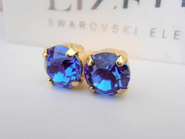 Sapphire Blue Post Pierced Earrings in Gold Plated - £15.64 GBP