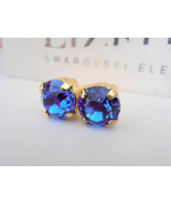 Sapphire Blue Post Pierced Earrings in Gold Plated - £15.98 GBP