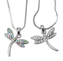 HW Collection Set of 2 Silvertone Dragonfly Rhinestones Pendant Necklace, 17&quot; - £8.00 GBP