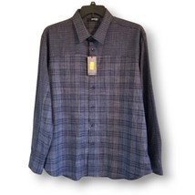 Murano Slim Fit Men&#39;s Size XXL Blue Black Plaid Button-Down Long Sleeve Shirt - £21.09 GBP