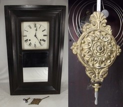 antique SESSIONS Ogee clock Shelf USA old mantel mantle key pendulum MIRROR - $88.46