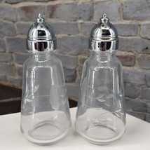 Vintage Etched Glass Salt and Pepper Shaker Set Floral Pattern Anchor Ho... - £21.69 GBP