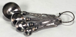 Vintage Round Set 4 Metal Measuring Spoons w Ring - 1/4 tsp to 1 T - £13.07 GBP