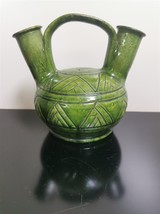 Vintage Ceramic Pottery Harvest Jug With Green Glaze Hand Made Incised Designs - £51.58 GBP