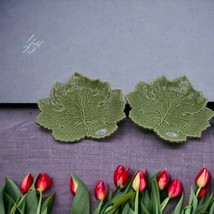 Set of 2 Olfaire Light Green Maple Leaf Snack Plate  7 1/2” Made In Port... - £22.10 GBP