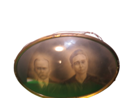 Antique Victorian Large Oval Metal Frame Convex Bubble Glass Two Men 20&quot;L x 14&quot; - £116.81 GBP