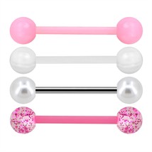 Body Punk 4 PCS Stainless Steel 14G Tongue Rings Barbell Pink Jewelry for Women  - £10.47 GBP