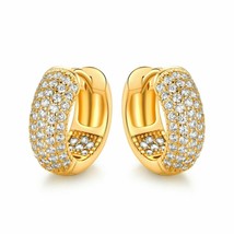 2CT Simulated Round Cut Diamond Huggie Hoop Earrings 14K Yellow Gold Plated - £86.99 GBP