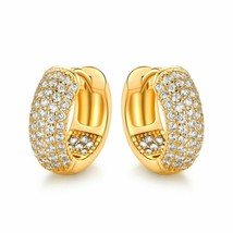 2CT Simulated Round Cut Diamond Huggie Hoop Earrings 14K Yellow Gold Plated - £85.12 GBP