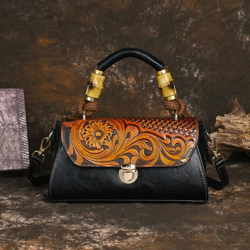   Vintage Women&#39;s Bag 2024 Trend Leather Handbag Carving Craft Ladies Shoulder B - £58.53 GBP