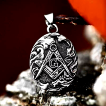 Silver Freemason Masonic Symbol Pendant Necklace Stainless Steel Jewelry Gift - £18.96 GBP