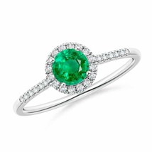 ANGARA Round Emerald Halo Ring with Diamond Accents for Women in 14K Solid Gold - £1,052.49 GBP