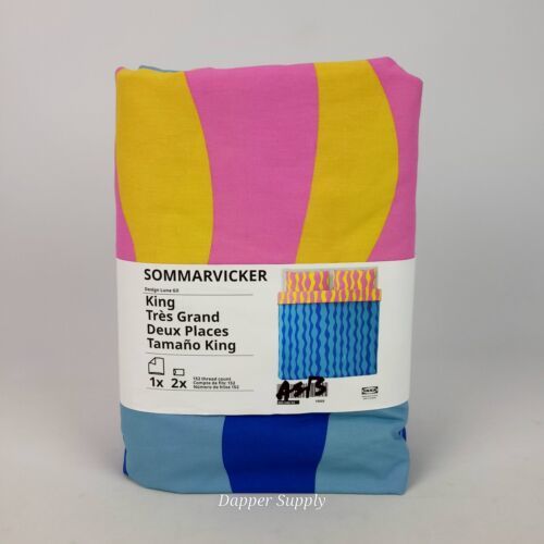 Ikea SOMMARVICKER King Duvet Cover & 2 Pillowcases Blue/Light Pink New - $52.46