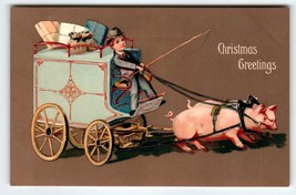 Christmas Postcard Pigs Hauls Delivery Coach Cart Fantasy Alfred Holzman Germany - $40.50