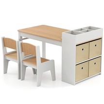 Kids Art Table and Chairs Set with 2 Chairs and Paper Roll-Natural - Col... - $235.20 CAD