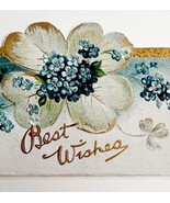 Best Wishes White Clover Victorian Card 1900s Floral Embossed PCBG11B - $363.77 MXN