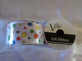 Wire-Edged Ribbon (new) 1.5&quot; x 12&#39; Let&#39;s Polka!/Multi Dots on White - £5.37 GBP
