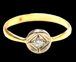 14K 585 Diamond Solid Rose Gold Ring Vintage Russian Soviet USSR Gold Ring - $290.00