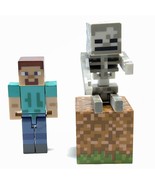 Lot of 2 Minecraft Steve and Skeleton Figure Loose Action Figure + Dirt Block - $12.86