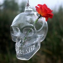 Hanging Transparent Glass Skull Vase Flower Pot Demon Home Decor Ball Scary Gift - £17.91 GBP