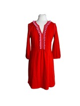 Boden Womens Dress 4L Carina Red Pom Pom Cotton Pullover Tunic Coverup P... - $28.71