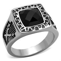 TK1356 Stainless Steel Ring with Jet Glass Center - Polished Finish, Siz... - $25.49