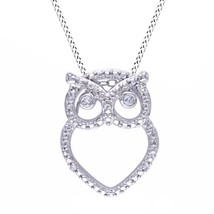 0.08CT Round Cut Natural Diamond Owl Pendant Necklace 14K White Gold Finish - £119.14 GBP